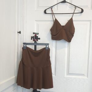 Brown Two-Piece Skirt and Top Set